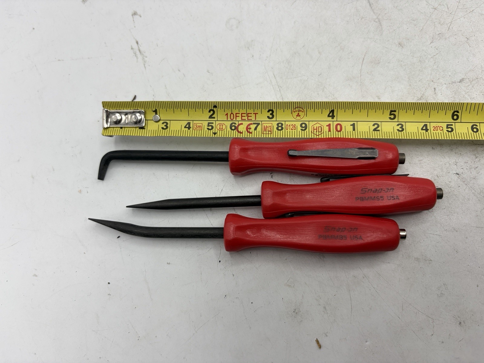 Snap On Tools Mini Magnetic Pocket Pry Bar Set 3 piece Red 5 inch Bent 90