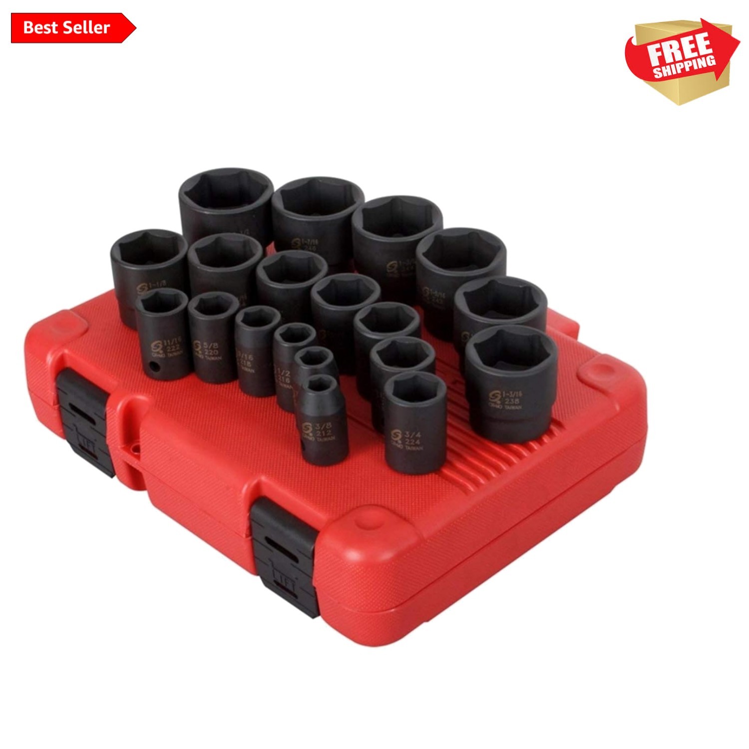 Sunex 2640 19-Piece Heavy Duty Socket Set with Radius Corner Design for Easy Use