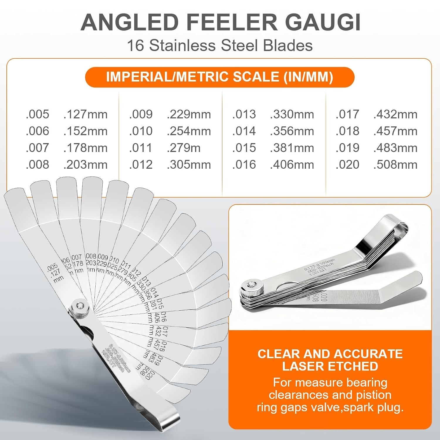 Feeler Gauge Set 2pcs Stainless Steel 32 Straight 16 Offset Blades SAE Metric
