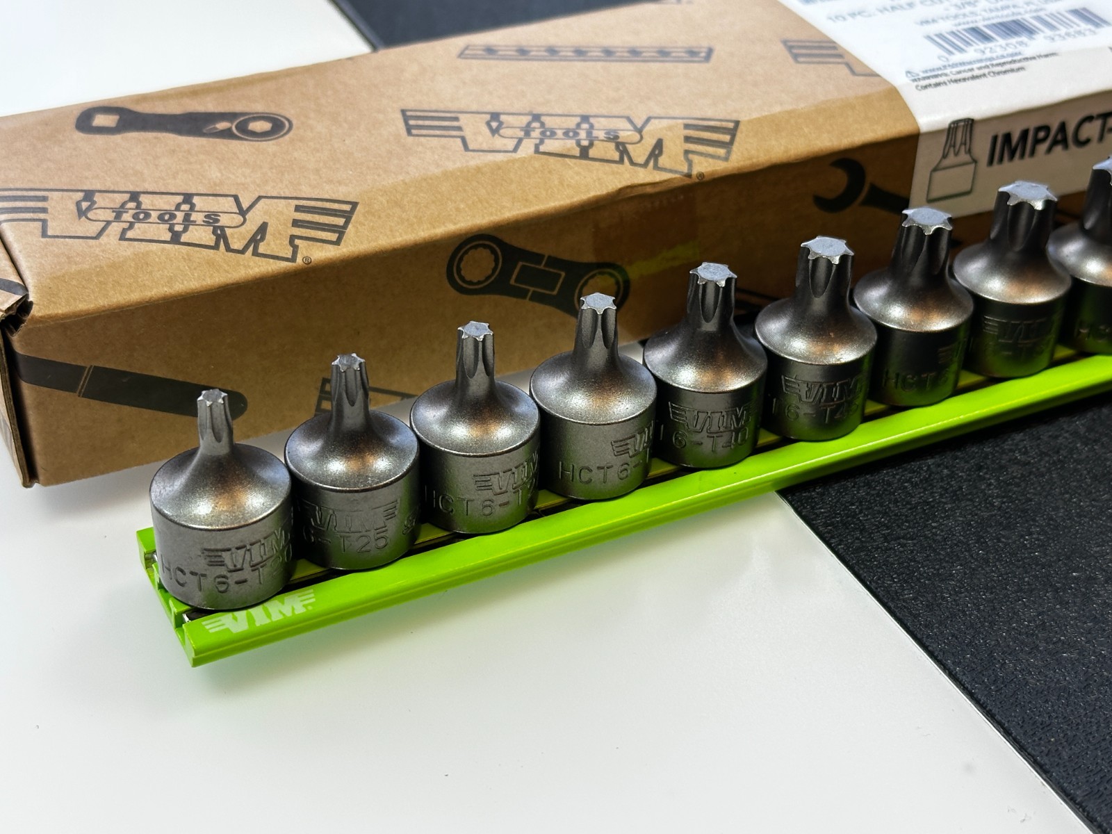 VIM 3/8″Dr 10pc Half-Cut Stubby Torx Bit Driver Socket Set, Magrail #IMPACT-HCT6