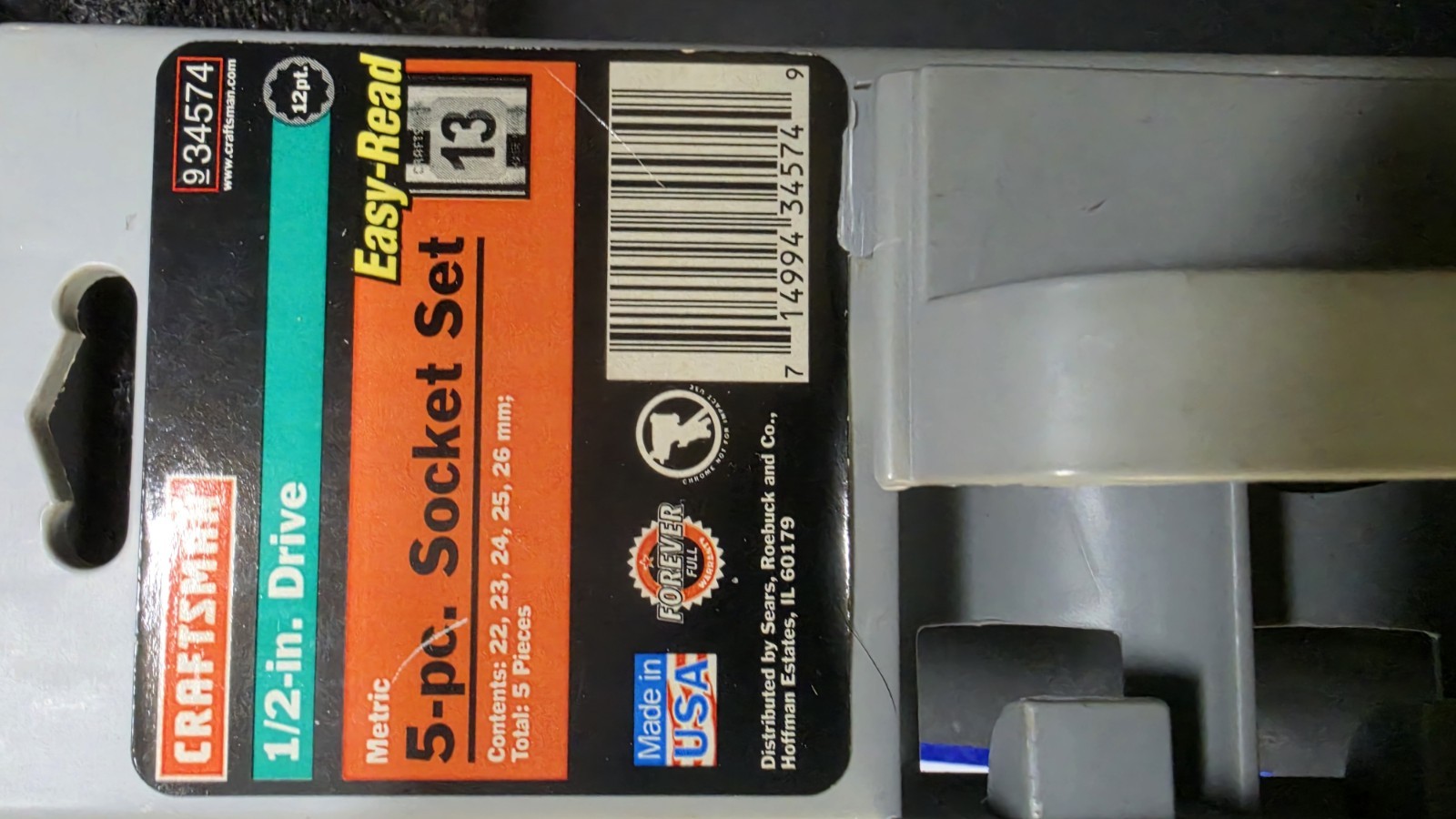 Craftsman USA NOS 1/2” DR Socket Set 34574 Metric 22-26mm Dual Marked Easy Read