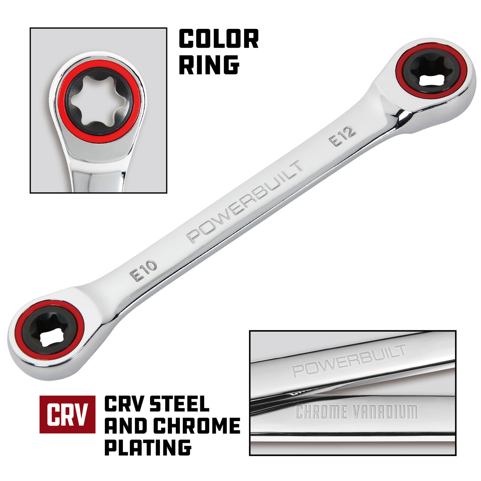 Powerbuilt Ratcheting Double Box-End E-Star Wrench – E10/E12 – 641760
