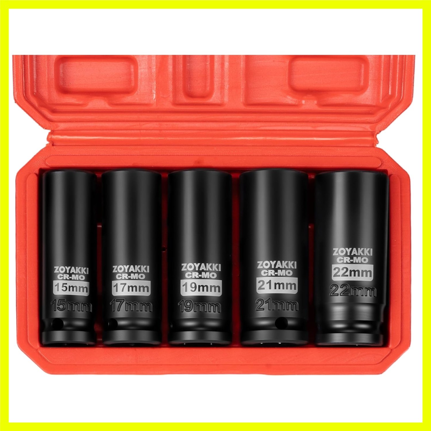 5 PC 1/2″ Drive Deep Impact Socket Set15-17-19-21-22mm Metric 6 Point