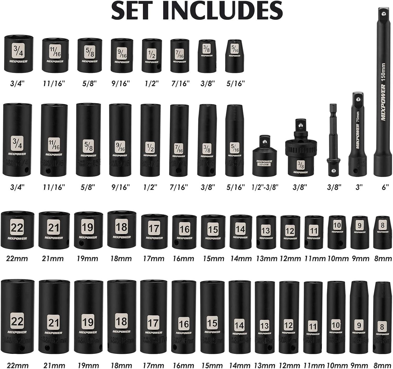 Comprehensive 3/8» Drive Socket Set: 49-Piece with Universal Joint and Adapters