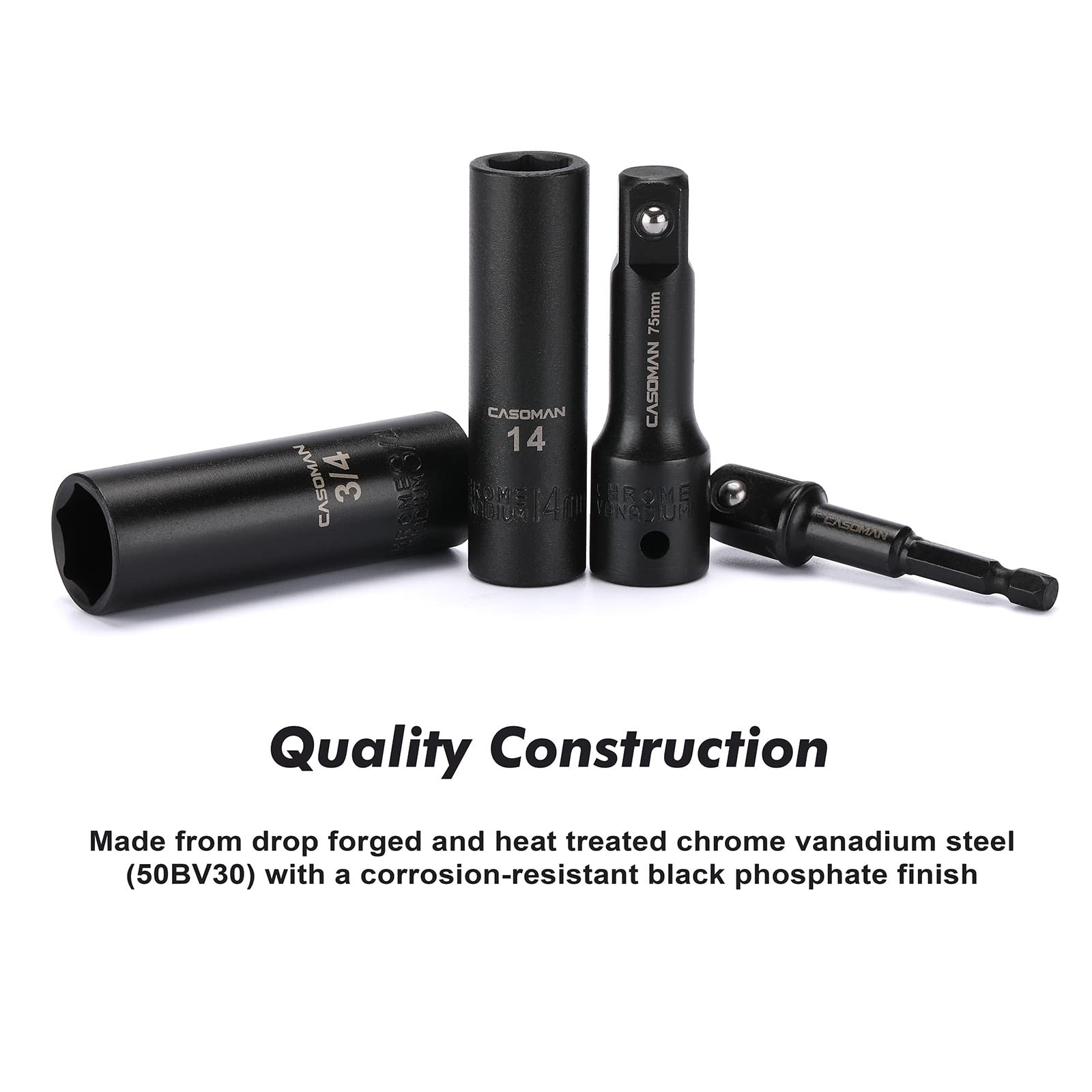 25PCS 1/2″ Drive Impact Socket Set – Deep Cr-V Steel, 6 Point, Metric & SAE, 12m