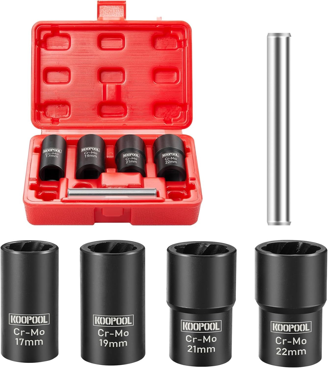5-Piece Lug Nut Remover Set with Drift Punch – Heavy Duty Chrome Molybdenum S…