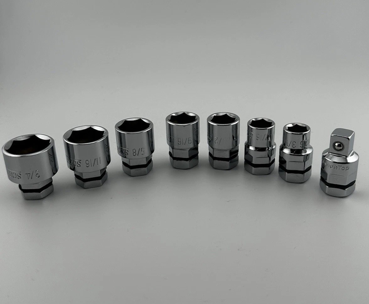 9 Piece 3/8 Inch Drive Nano Low Profile SAE Socket Set. Includes Ratchet.Chrome