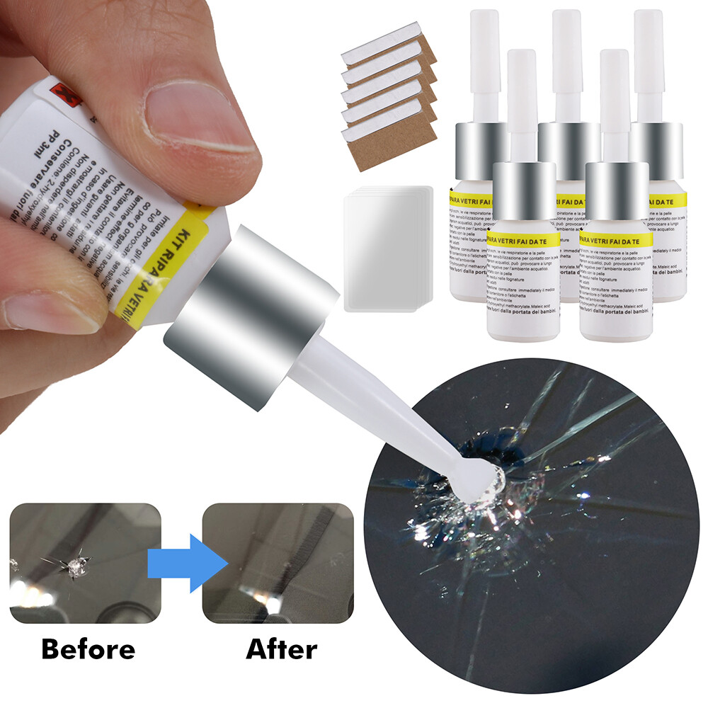 Car Window Cracks Gone Glass Repair Fluid Windshield Repair Kit-5PCS Black/White
