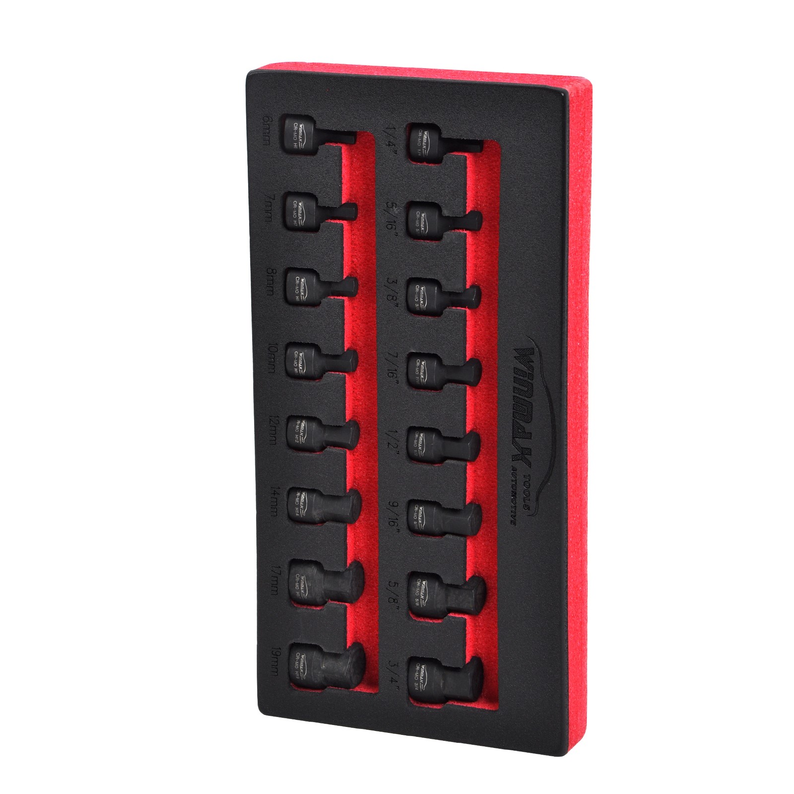 3/8″ Drive Low Profile Impact Hex Driver Set, Metric 6-19mm, SAE 1/4″-3/4″ 16pcs