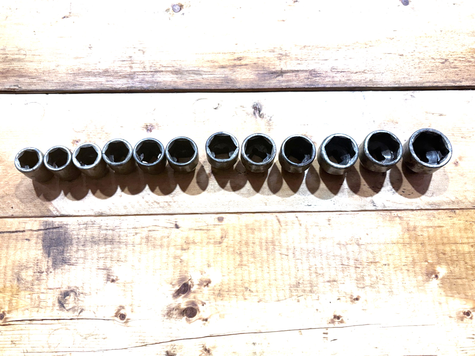 Antique Ray Brand Heavy Duty 1/2″ Drive Shallow Sockets – 12 Misc SAE Size