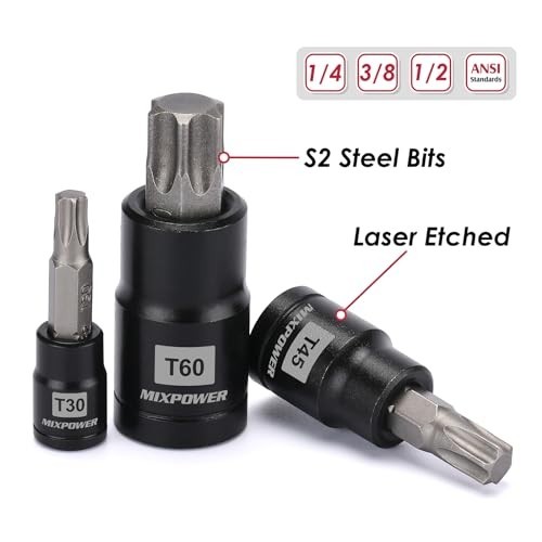25-Piece Torx Bit & Socket Set – 13 Star Bits (T8-T60) + 12 E-Torx Sockets (E4-E