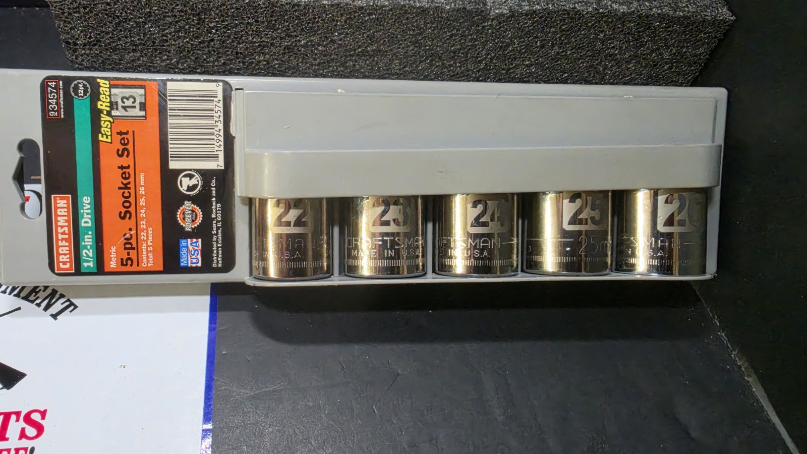 Craftsman USA NOS 1/2” DR Socket Set 34574 Metric 22-26mm Dual Marked Easy Read