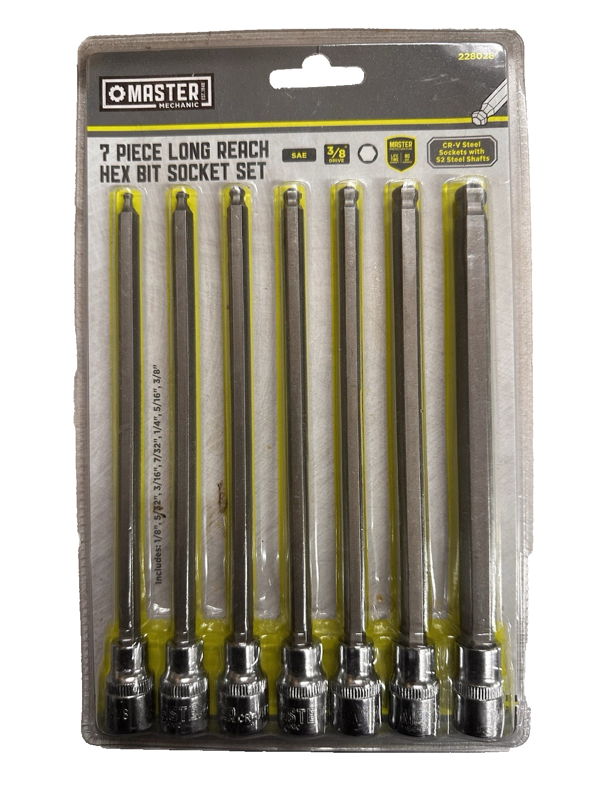 7pc MASTER MECHANIC 7″ LONG REACH ALLEN BALL HEAD HEX BIT SAE 3/8″ SOCKET SET