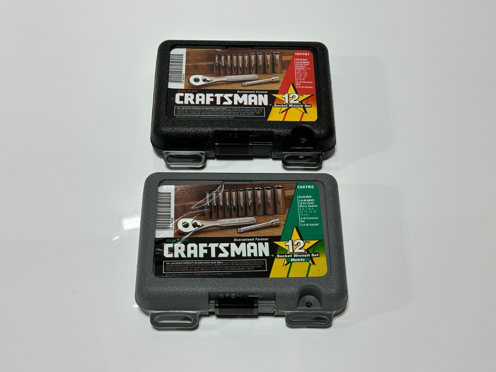 Craftsman Tools USA 34781 34782 NEW 12pc SAE METRIC 1/4’ Dr. Socket Ratchet Sets