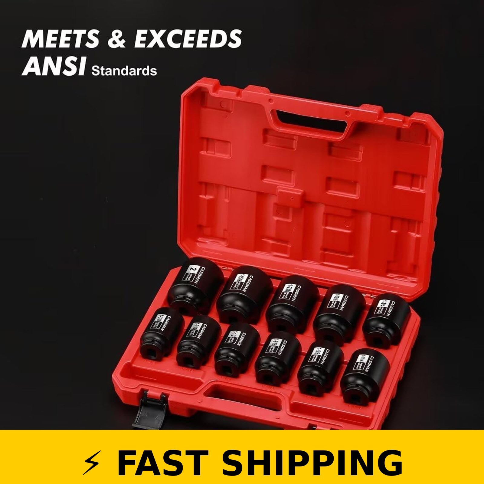 CASOMAN 11PCS 1/2-Inch Drive Impact Socket Set, SAE