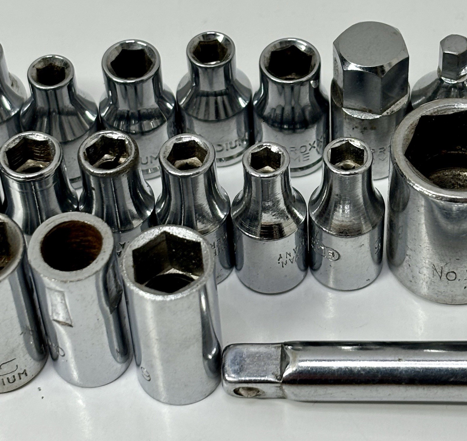 Vintage Chrom-Vanadium 1/4” Drive Shallow Metric Sockets Lot Of 41 Elora Proxxon