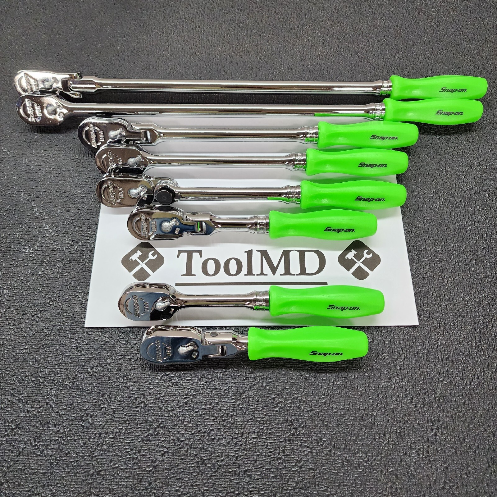 Snap-on Tools NEW 8pc GREEN Hard Handle 3/8″ Drv. Fixed & Flex-Head Ratchet Set