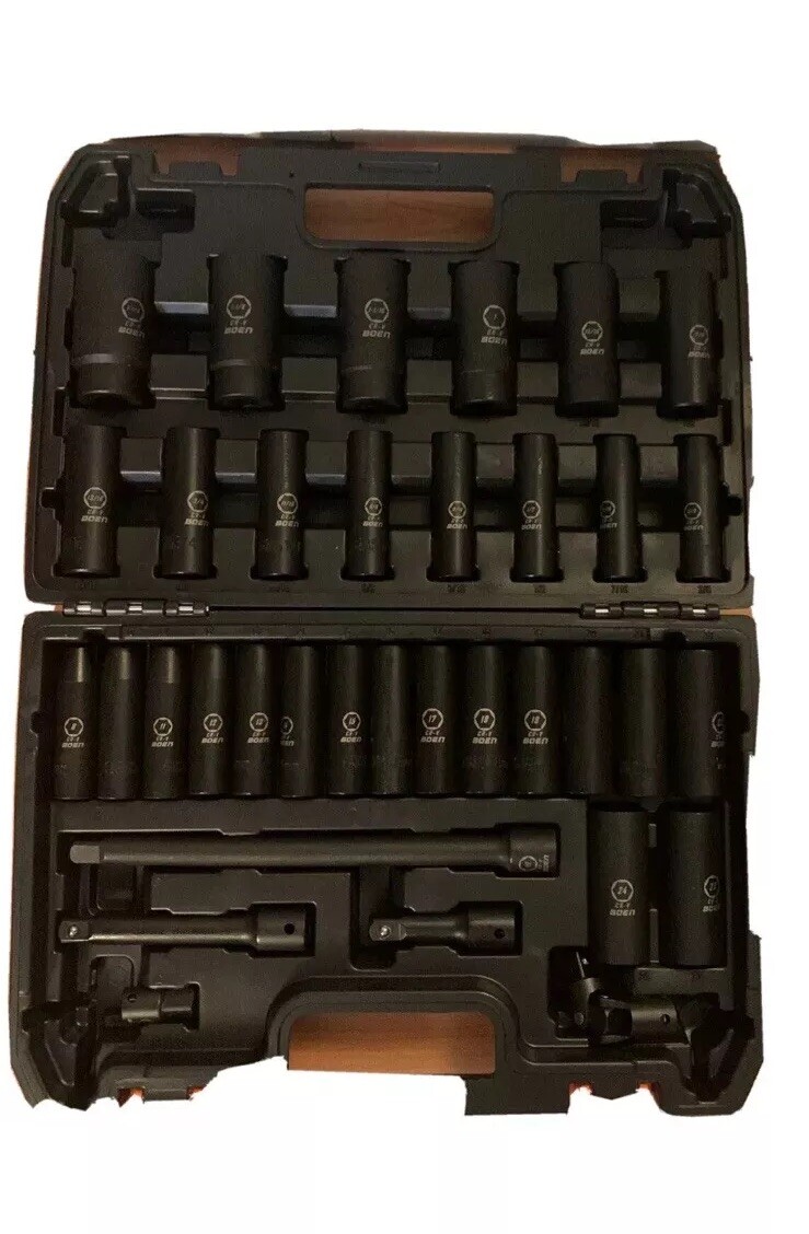 BOEN 1/2″ Drive Deep Impact Socket Set, 35 Piece Socket Set SAE 3/8″ to 1-1/4″