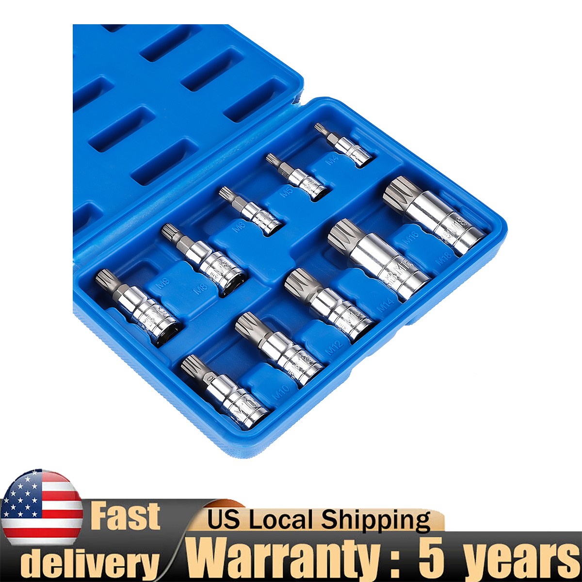 10 PC For XZN Triple Square Spline Bit Socket Set 12 Points with Carrying Case