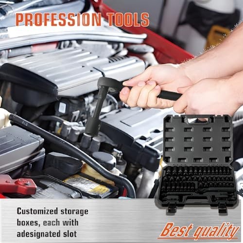 50-Piece Impact Socket Set 3/8″ Drive, SAE & Metric, Deep/Shallow, Ratchet Handl