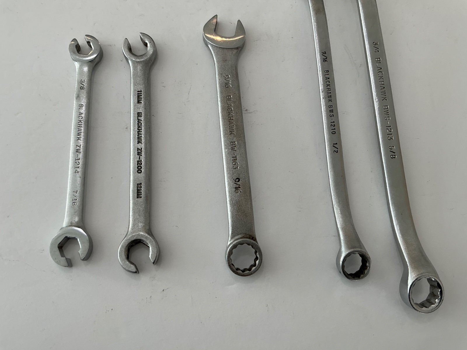 Asst Vtg Blackhawk Wrenches 5 pc all for $30 double box, flare, comb. USA made