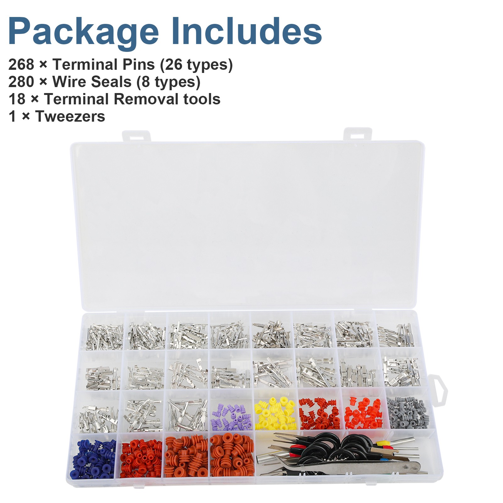 567PCS Automotive Electrical Connector Pins 26 Type W/ 18 Terminal Removal Tools