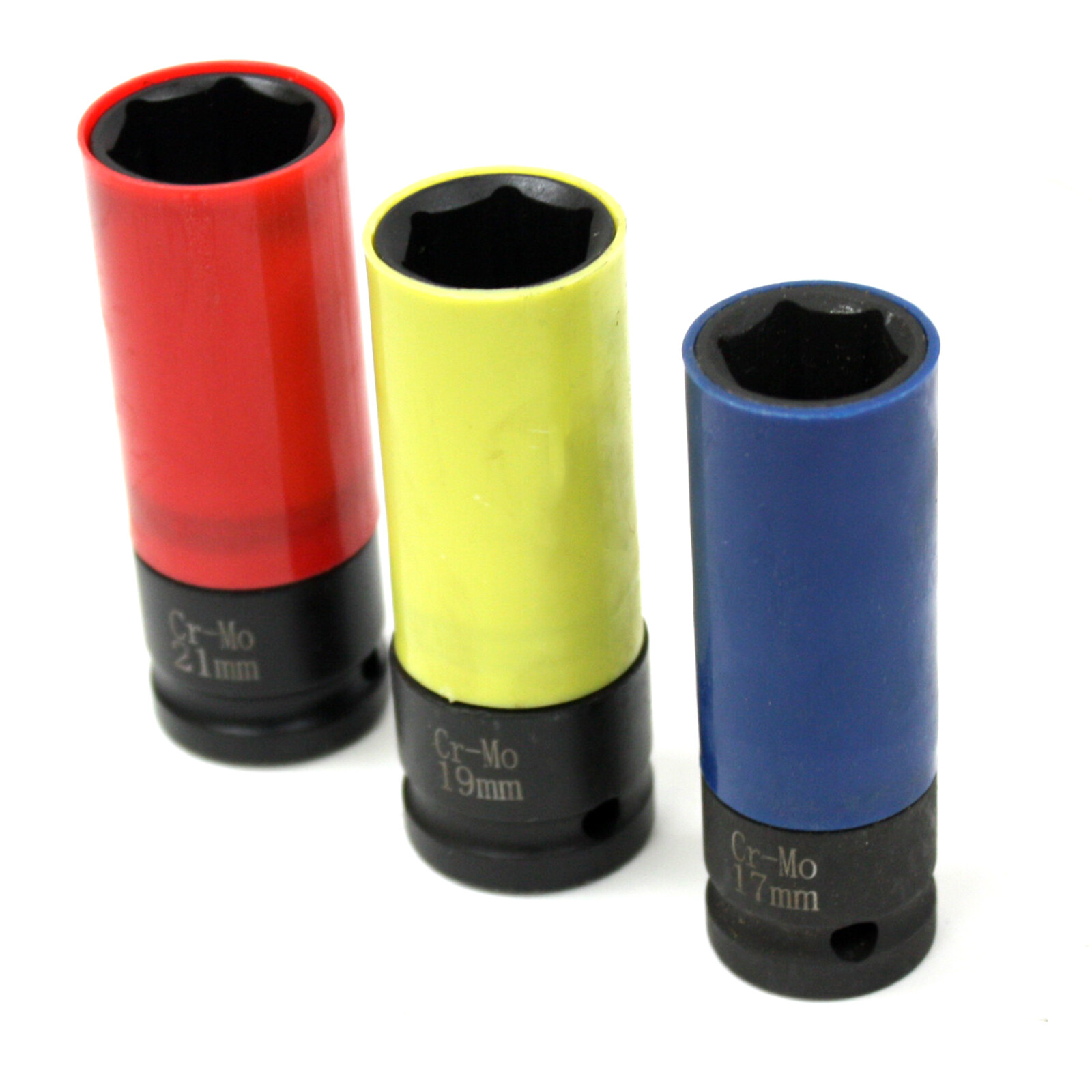 3 pc 1/2″ Drive Metric Impact Lug Nut Socket Set Thin Wall 17 19 21 mm w/ Sleeve