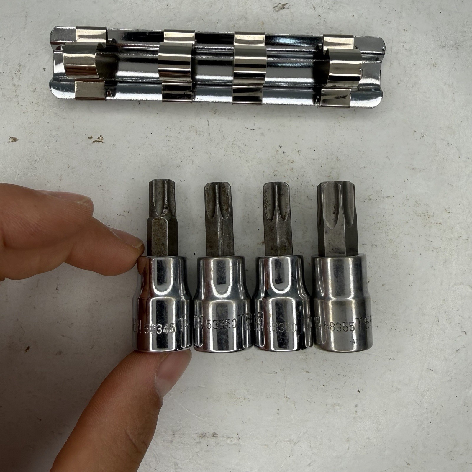 Thorsen T55 T50 T45 3/8″ dr Torx Star Bit Socket 58355 53350 58345 4Pc On Rail