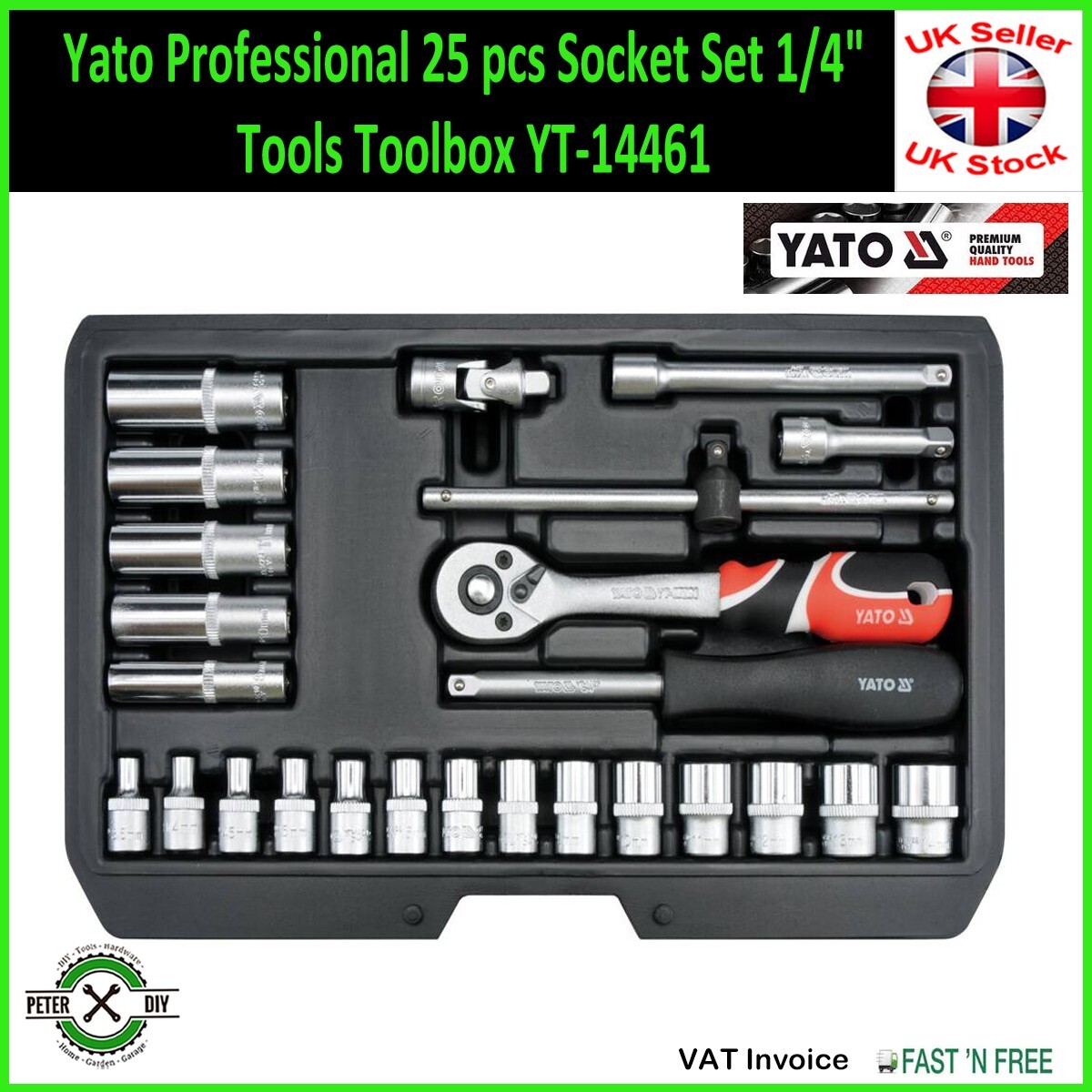SOCKET SET RATCHET Yato Professional 25 pcs 1/4″ Tools Toolbox YT-14461