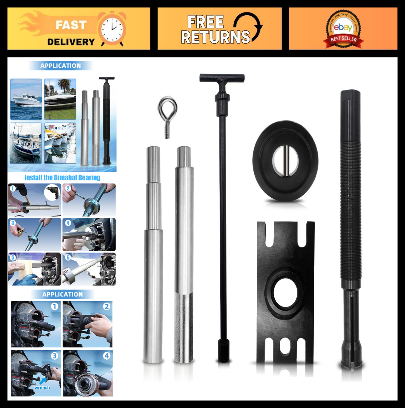 Engine Alignment Tool & Gimbal Bearing Puller Set for Mercruiser, Alpha, Bravo,