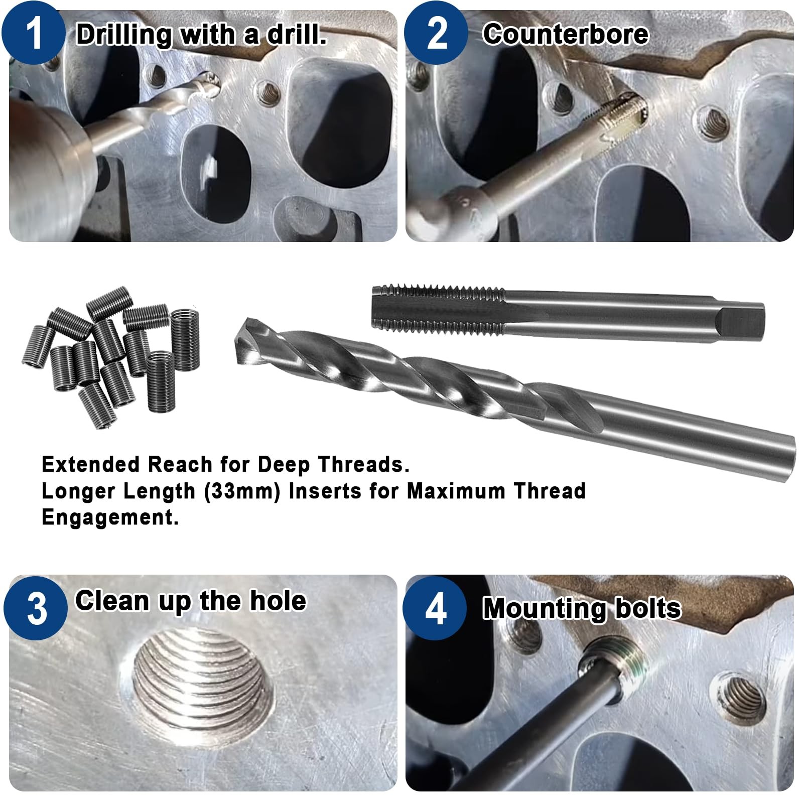 M11 x 1.5 Head Bolt Thread Repair Kit 35119S for Honda Toyota Ford GM Nissan KIA