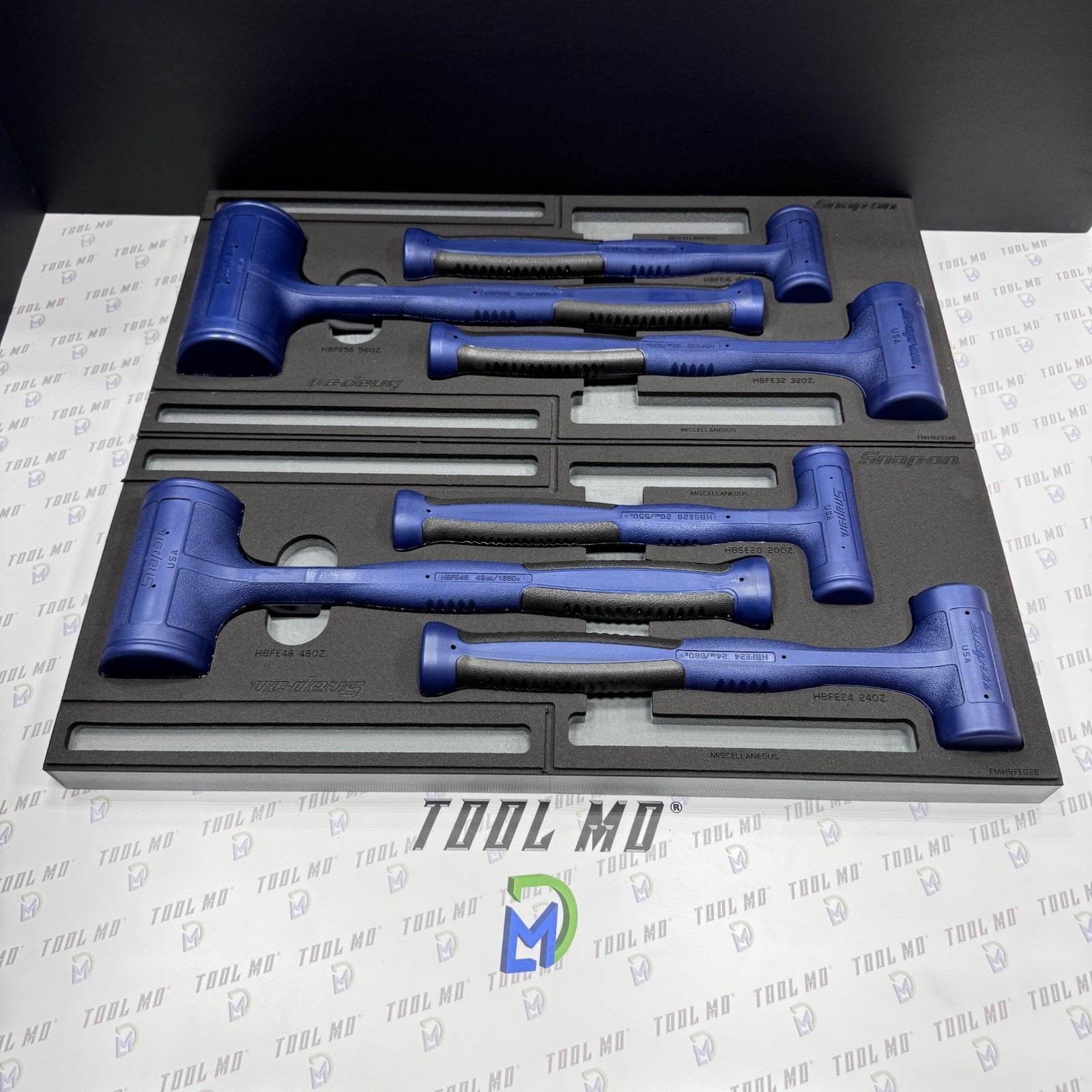 Snap-on Tools NEW 6pc POWER BLUE Dead Blow Hammer Set w/ PRO-FI Foam HBFE6FMB