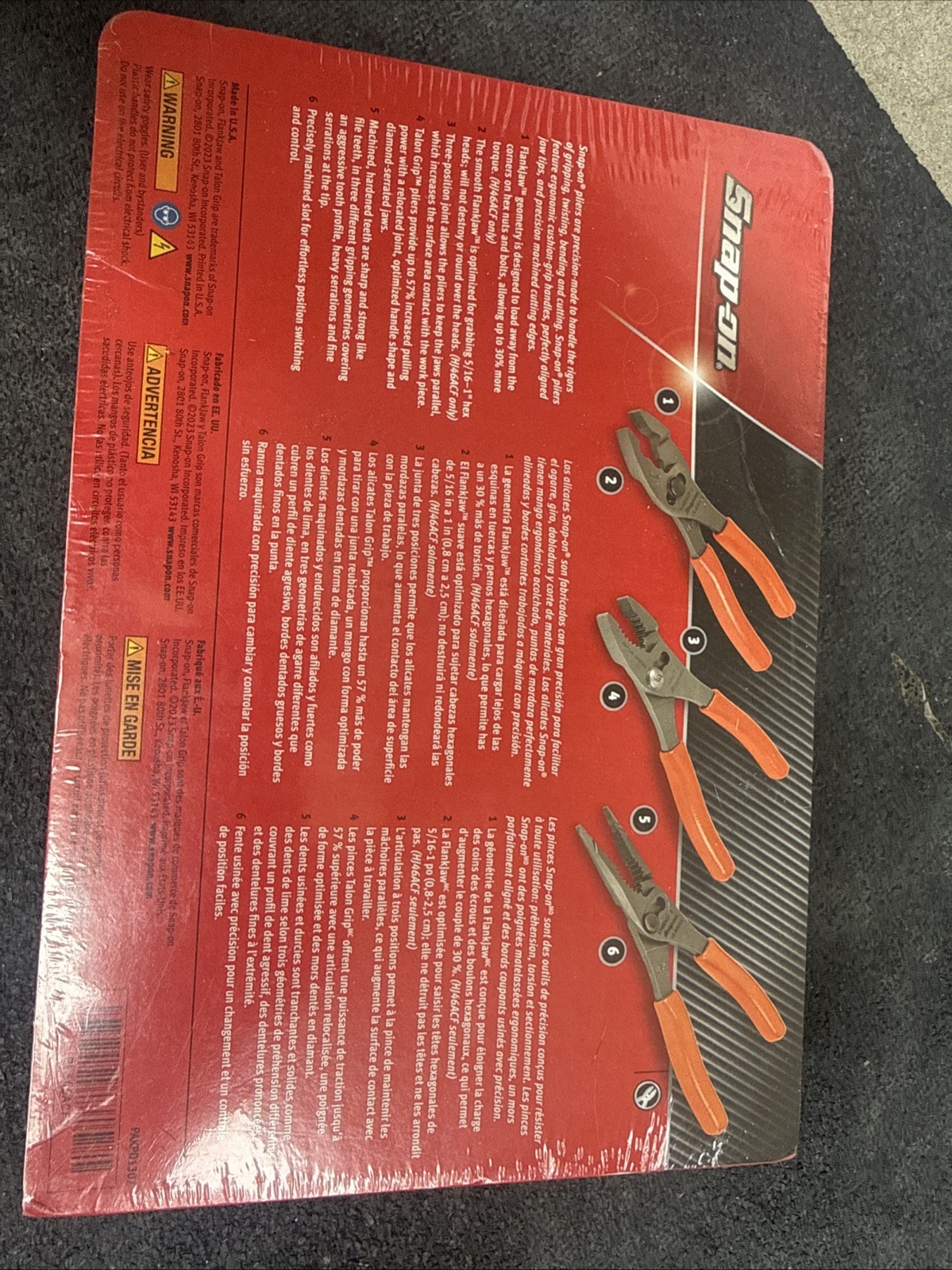 For Snap-on Tools USA NEW Orange 3pc Soft Grip Slip Joint Pliers Set PL346ACFO