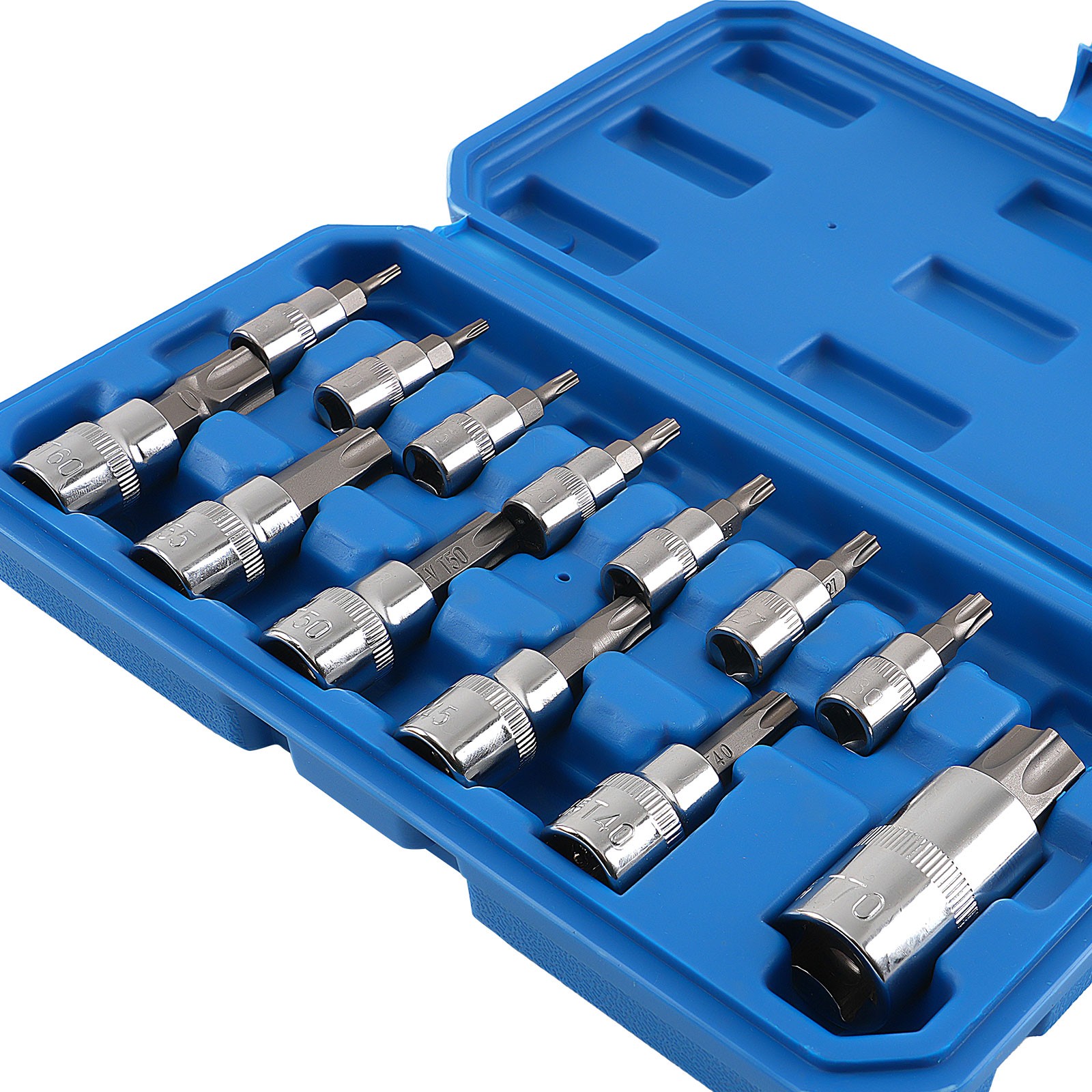 13pcs CRV Star Socket Set Chrome 1/4 3/8 1/2 Drive T8-T70 6 Point Bits