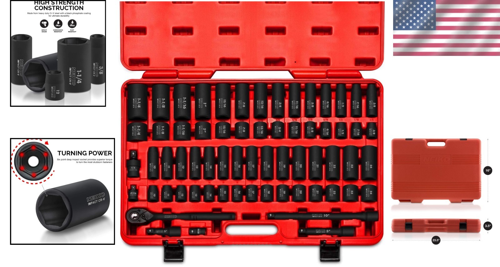 Brand New Impact Socket Set, 65 Piece, Standard SAE & Metric, Deep & Shallow Kit
