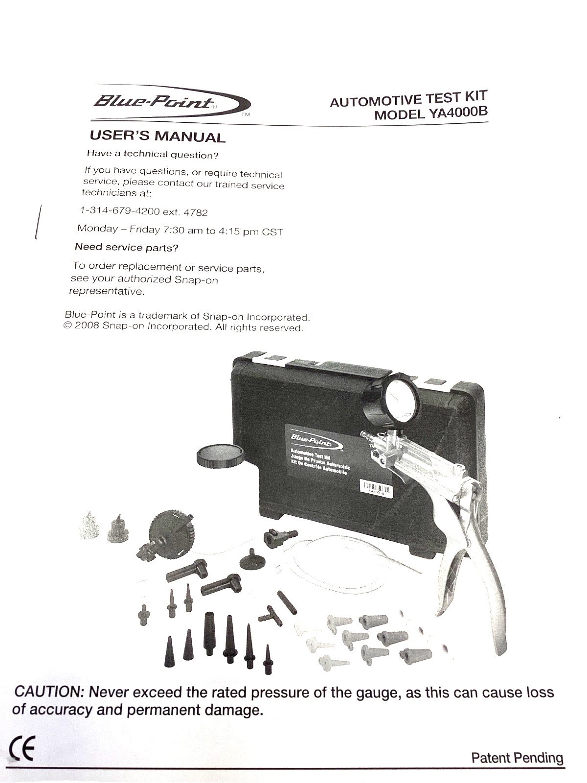 BLUE POINT By SNAP ON NEW Automotive Vacuum And Pressure Test Kit SEALED YA4000B