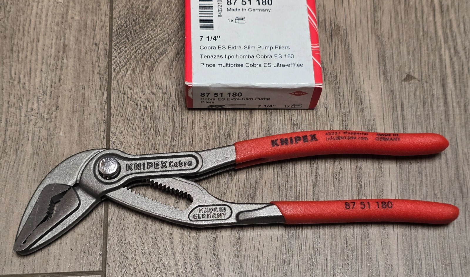 Knipex 7-1/4 Adjustable Cobra ES Slim Head Pliers w/Screw Extraction Tip 8751180