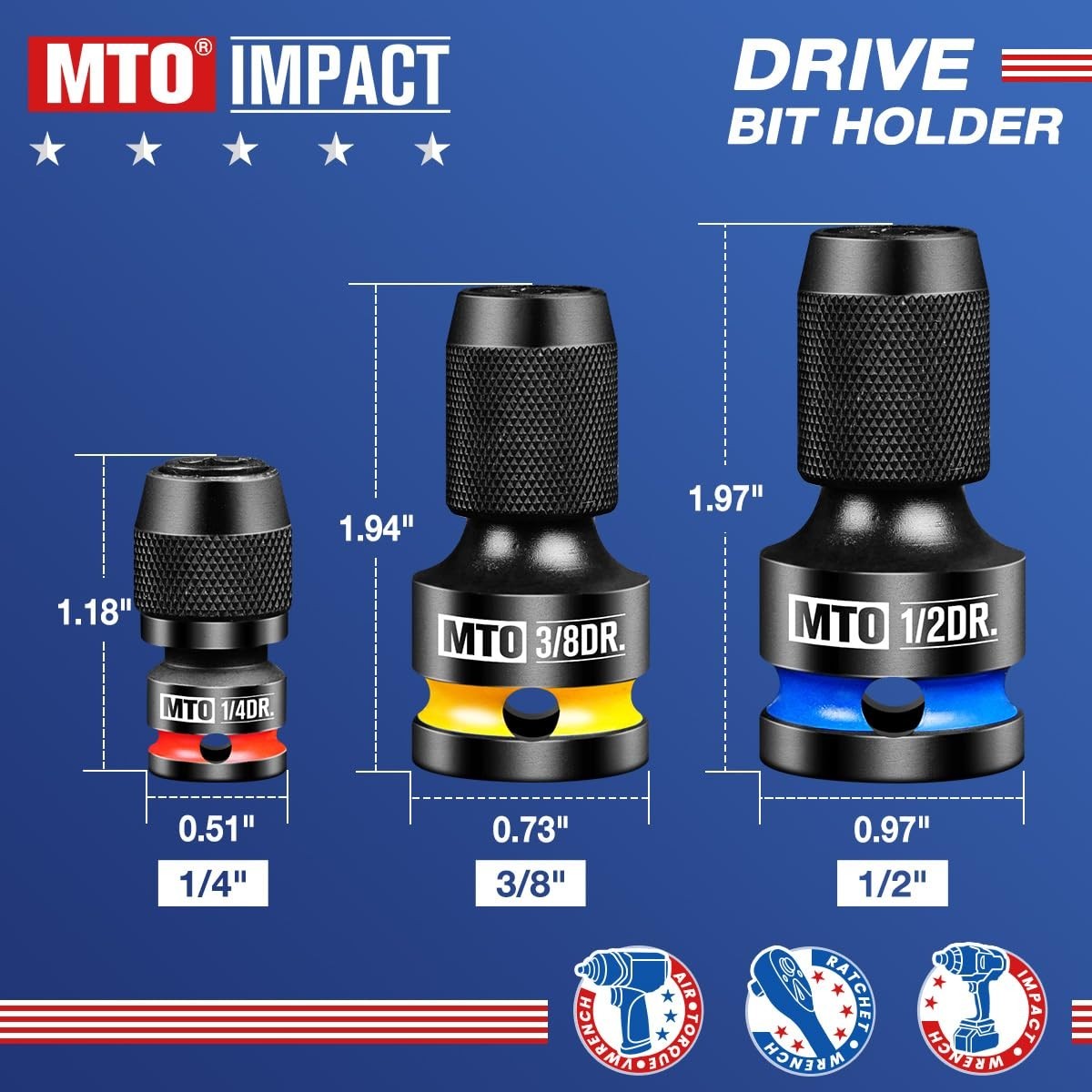 Square Drive to Hex Socket Adapter Set, 3PCS Quick Release Impact Bit Holder, 1/