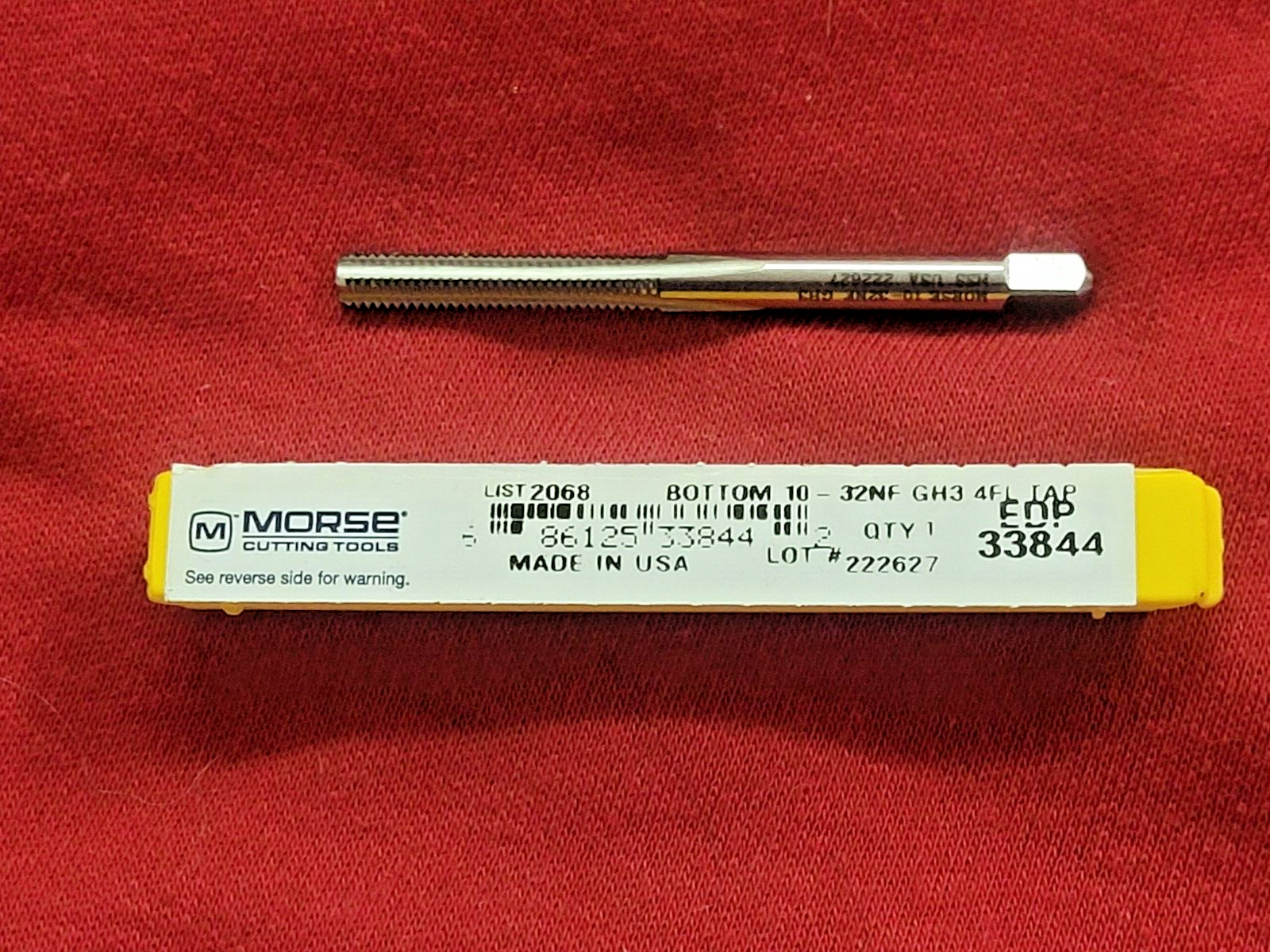 10-32 NF Bottom Tap Morse MT3733844 4 Flute USA HSS H3