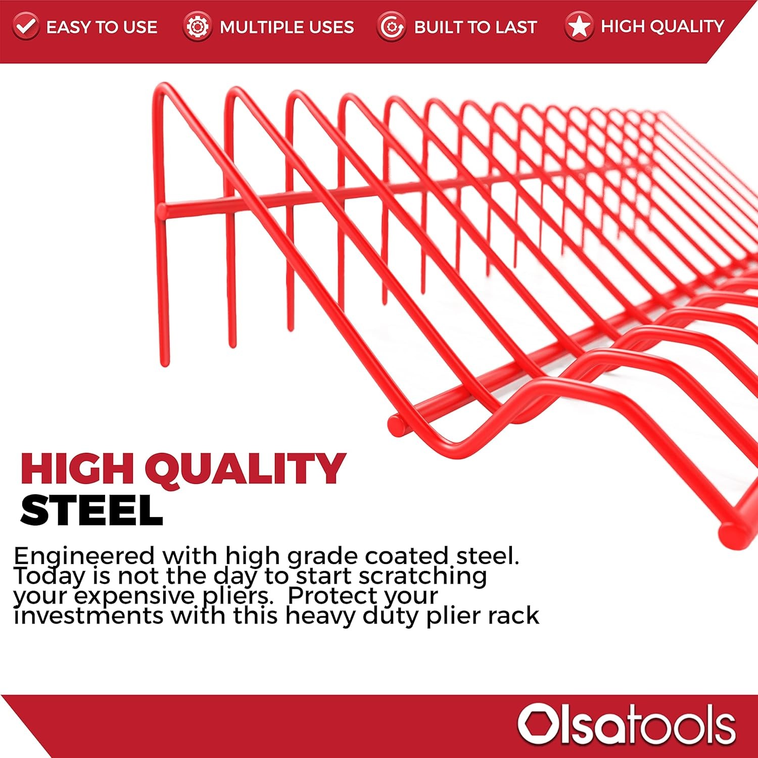 Olsa Tools Plier Rack – Red Organizer for Tool Box Drawer 16 Slots,