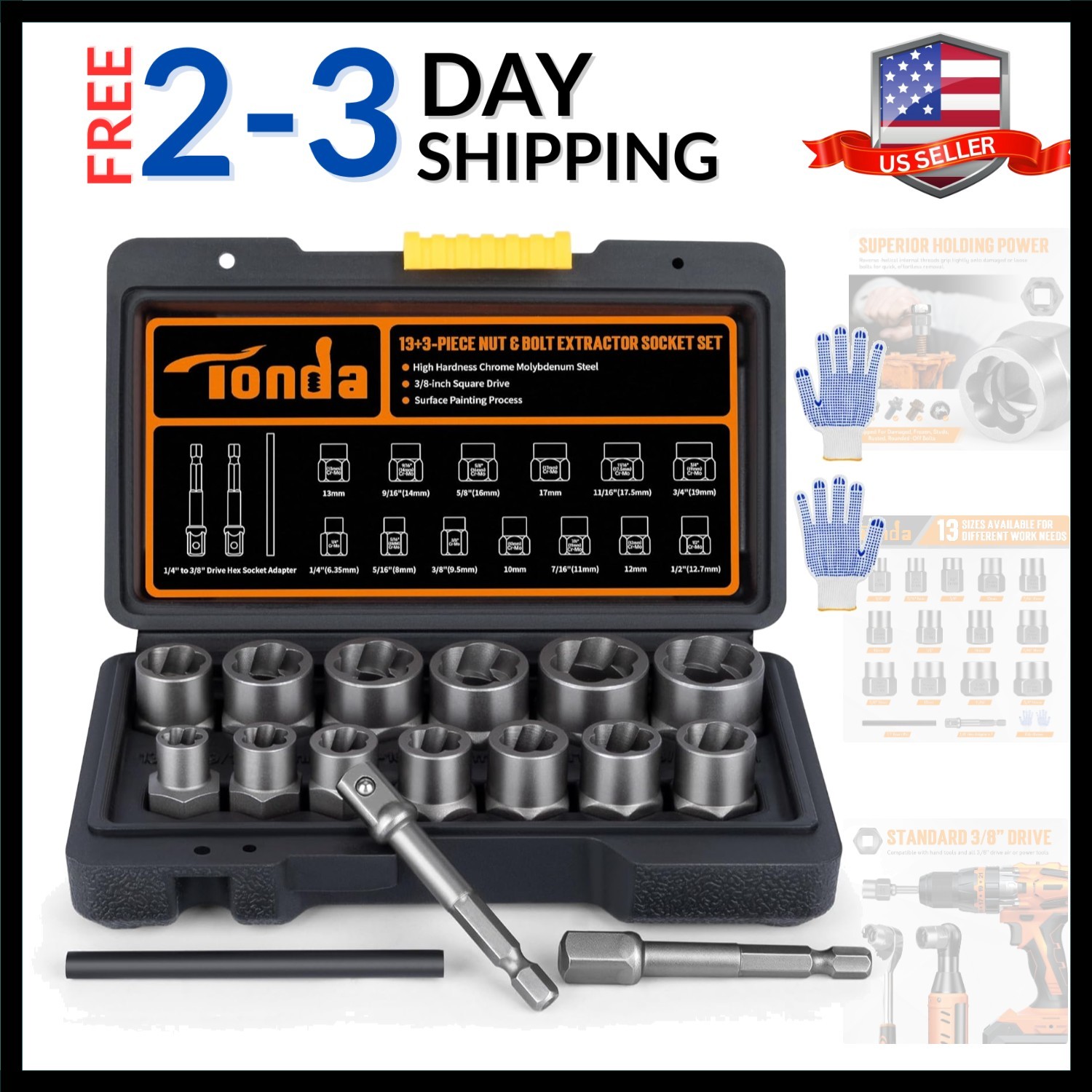 Bolt Extractor Kit, 16-Piece Stripped Bolt Remover Socket Set with 3/8″ Drive…