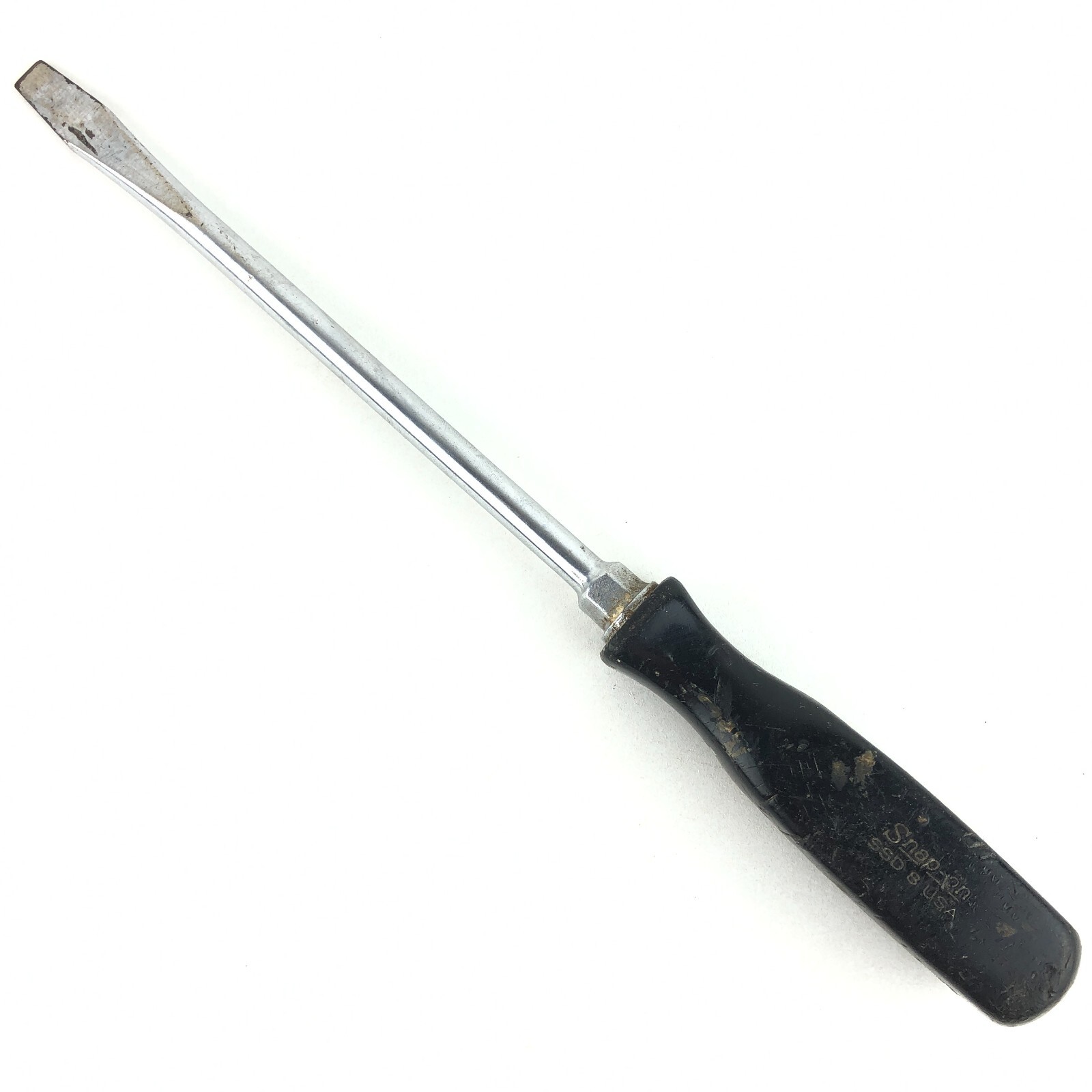 Vintage Snap On Tools Flat Slotted Screwdriver 3/8″ SSD8 Black Hard Handle 12.5”