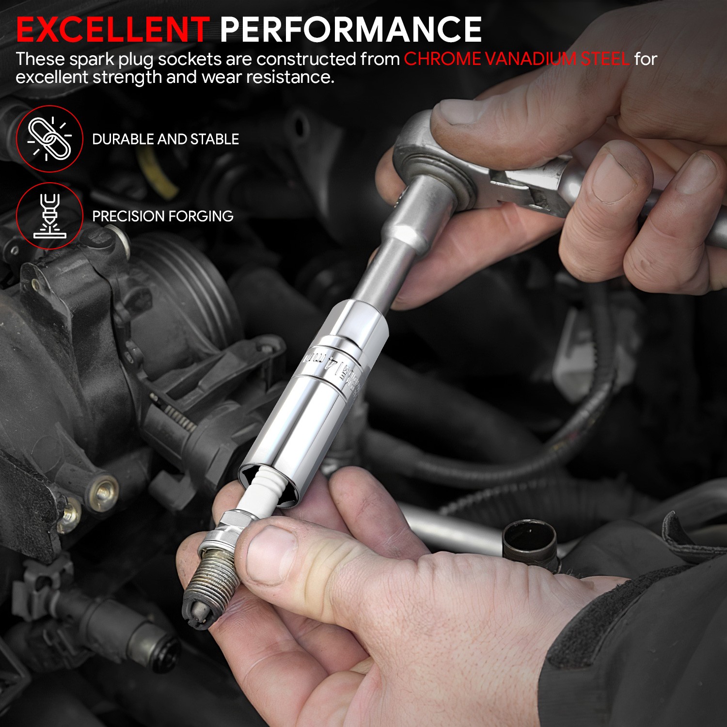 5Pcs 3/8″ Drive SAE Metric Spark Plug Impact Socket Set Chrome Vanadium Steel