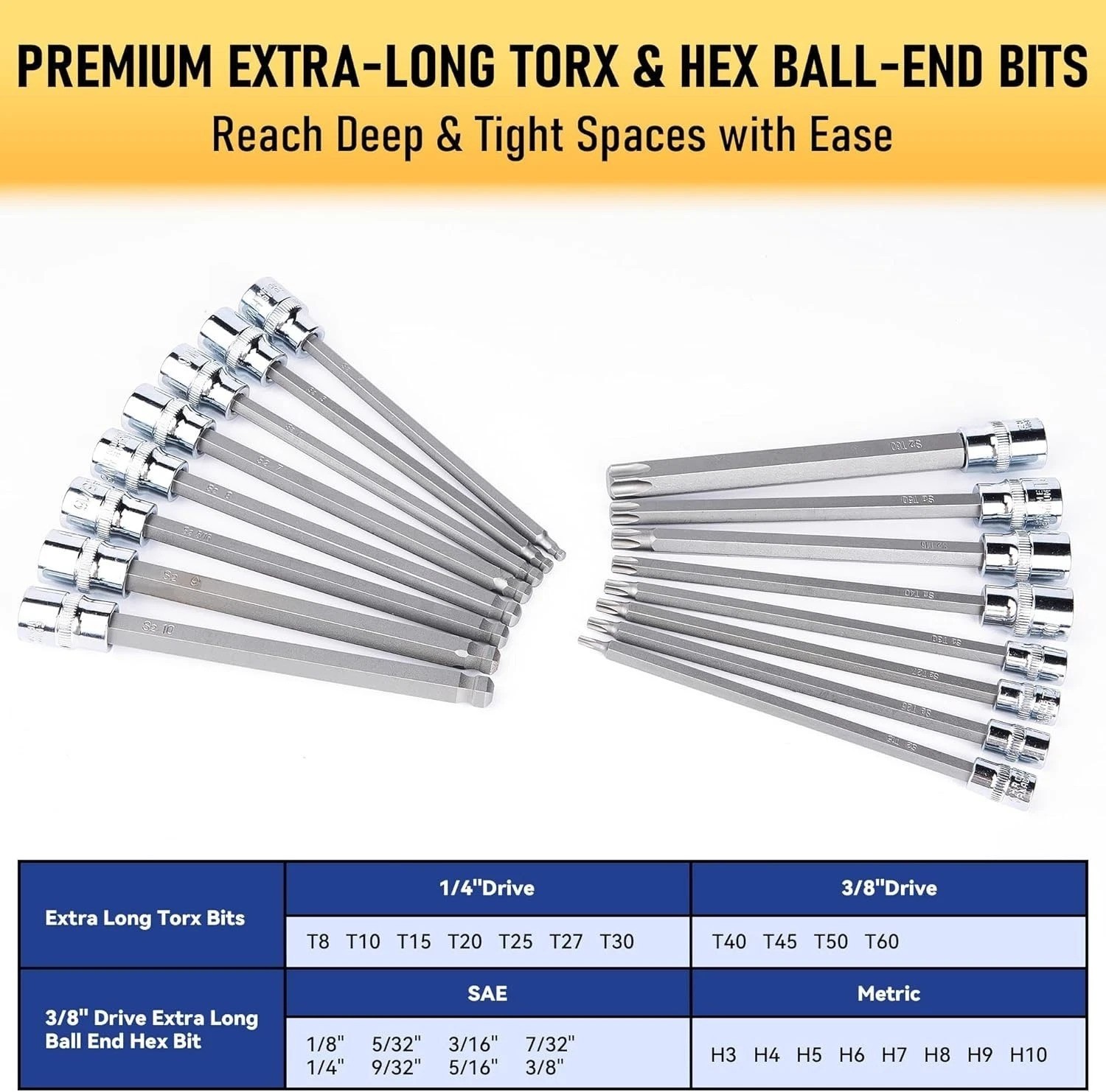 Master 107pc Torx Allen Bit Socket Set, S2 Steel, 1/4″ 3/8″ 1/2″ Drive, Durable