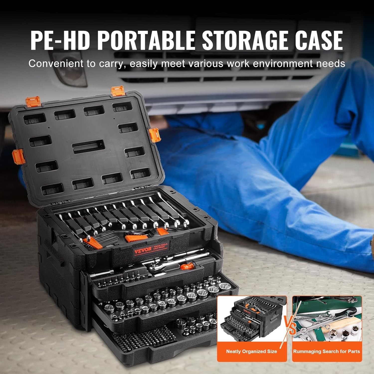 Mechanics Tool Set and Socket Set, 1/4″ 3/8″ 1/2″ Drive Deep and Standard Soc…