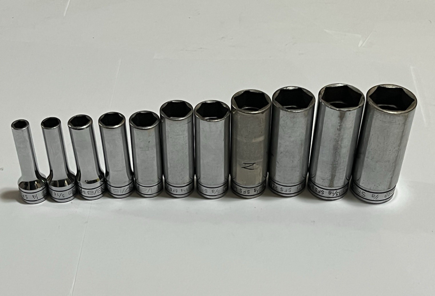 Snap On 211SFSY 3/8 Drive SAE Deep 6 Point Chrome Socket Set 11 pc 1/4 – 7/8