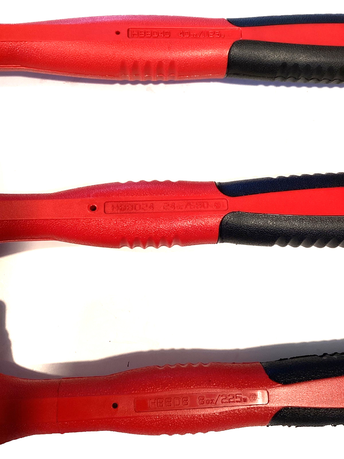 Snap On 3 Piece RED Soft Grip Ball Peen Dead Blow Hammer Set FOAM Tray HBBD302FR