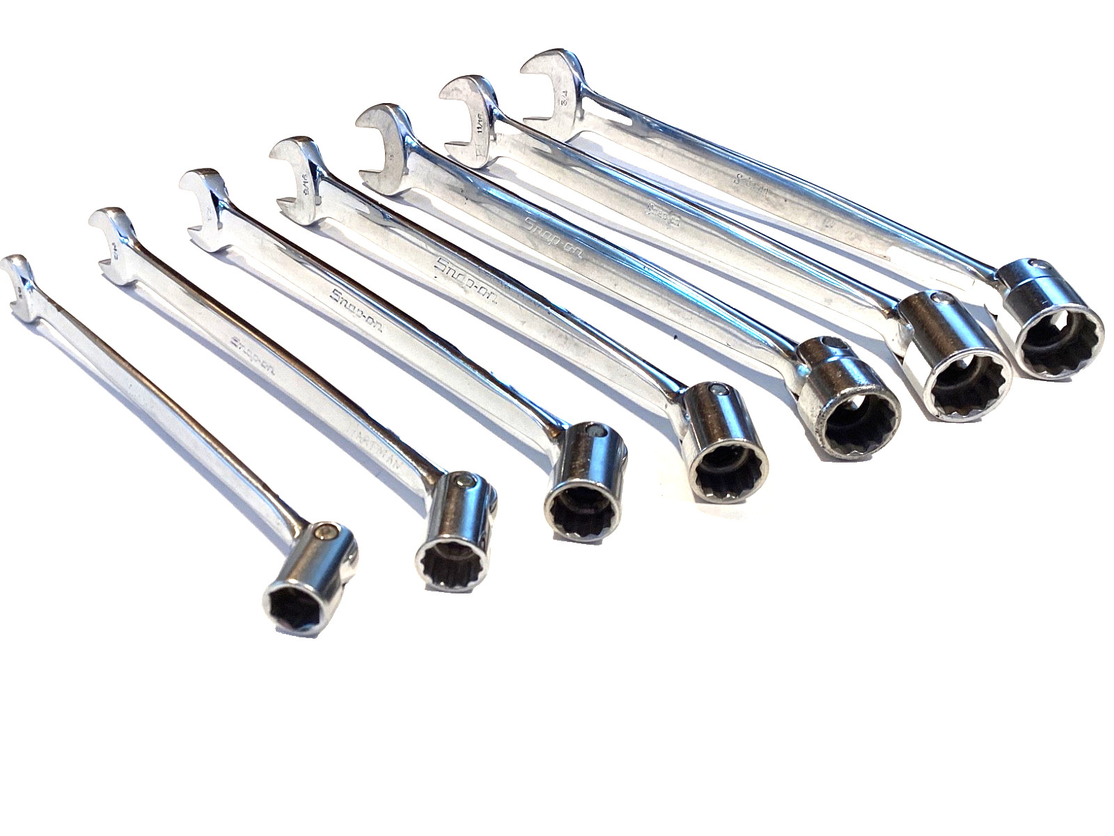 Snap On USA 7 Piece SAE Socket Flex Head Open End Combination Wrench Set FHO607