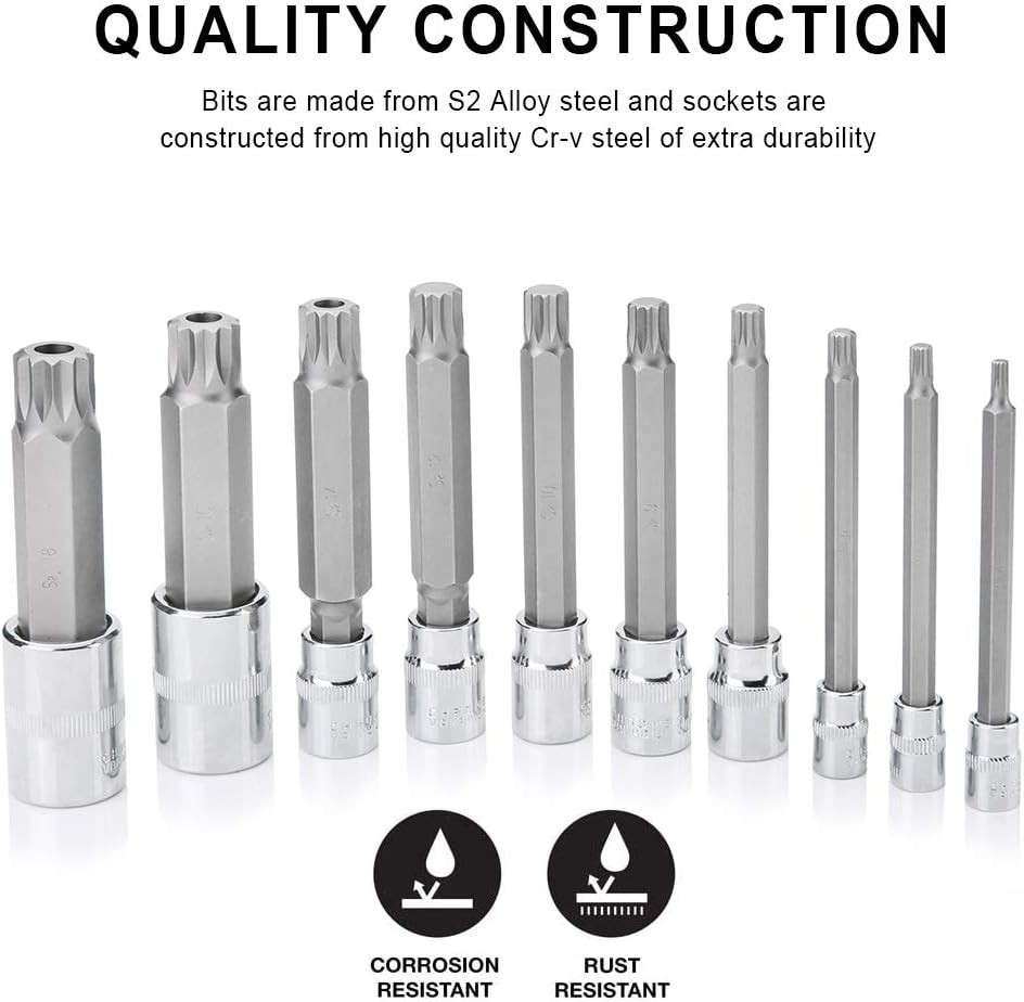 XZN Triple Square Spline Bit Socket Set, 1/2″ 3/8″ 1/4″ Drive, M4 – M18, S2 a…