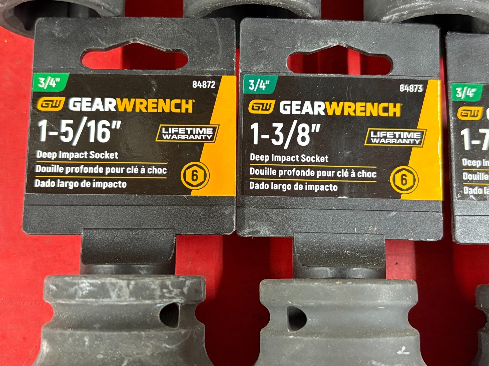 LOT OF (9) GEARWRENCH 3/4″ DRIVE DEEP IMPACT SOCKET SET 6 POINT SIZES 1″-1-1/2″